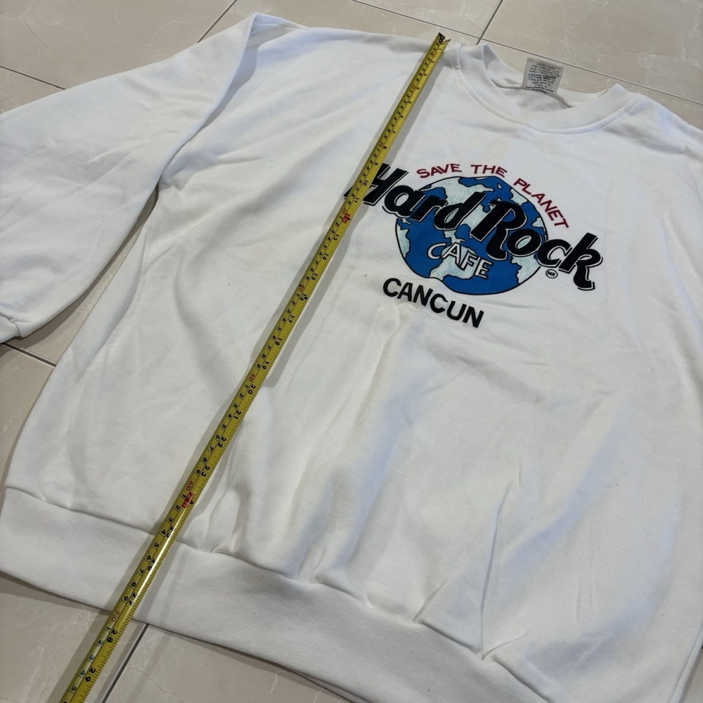 Vintage Hard Rock Cafe Sweater Cancun Mexico Crewneck White Men's L 90s Y2K - Picture 9 of 10